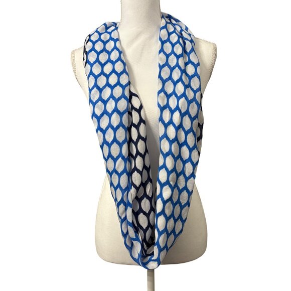 Kate Spade New York Infinity Scarf W/Blue & White Lemon Print Lightweight - Picture 5 of 9